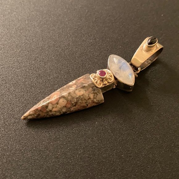 Vintage Sajen Orbicular Jasper & Multigem Pendant - Picture 4 of 7